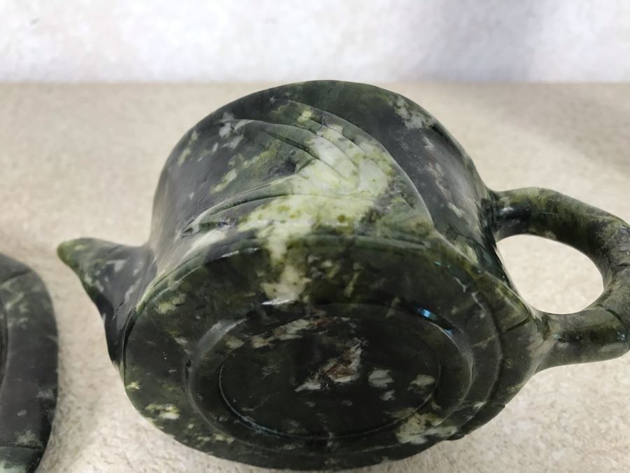 Vintage Asian Carved Green Jadeite Jade Sake Set Retailed $250 [Photo 9]