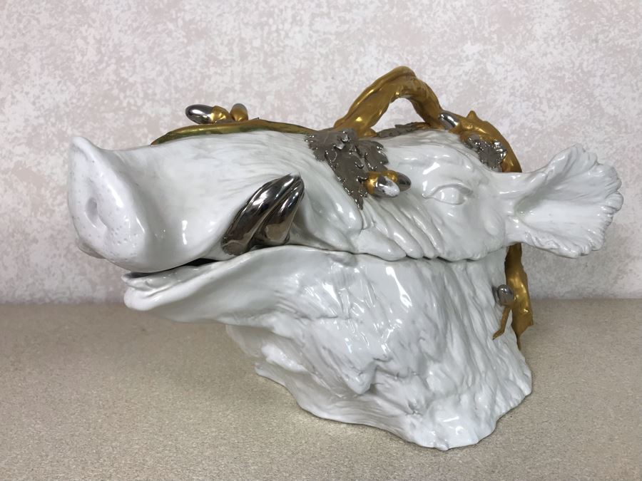 Rare Antique Florence Italy Mangani Boar Soup Tureen 17W X 9D X 11H [Photo 6]