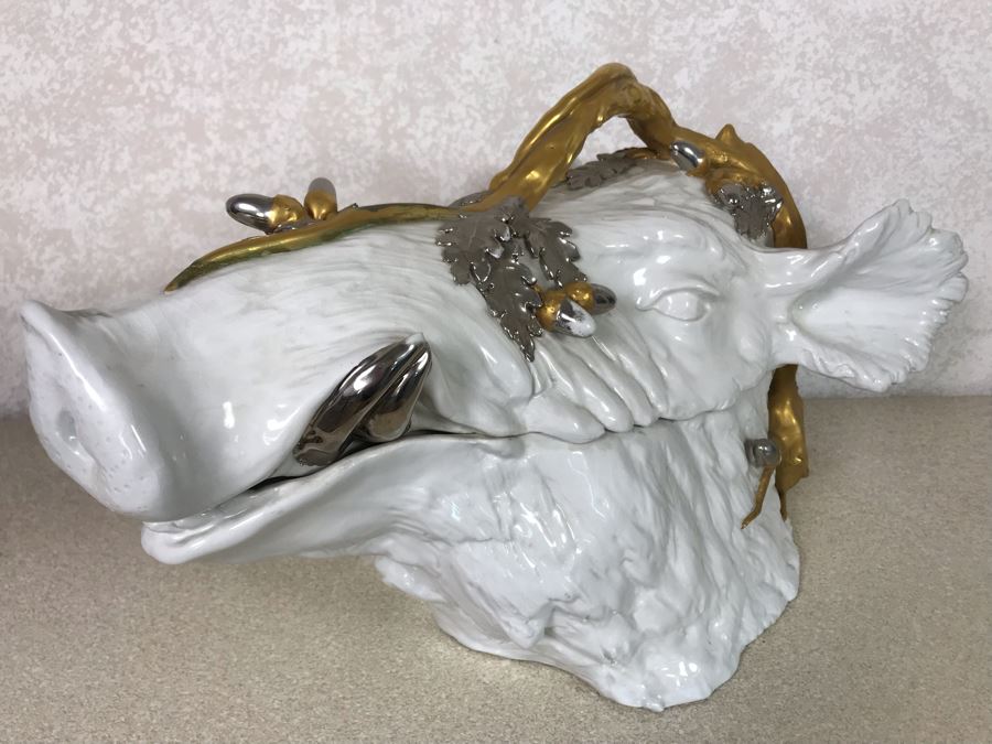 Rare Antique Florence Italy Mangani Boar Soup Tureen 17W X 9D X 11H [Photo 7]