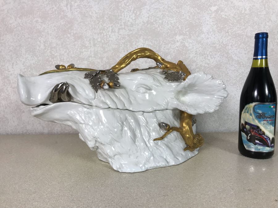 Rare Antique Florence Italy Mangani Boar Soup Tureen 17W X 9D X 11H [Photo 3]