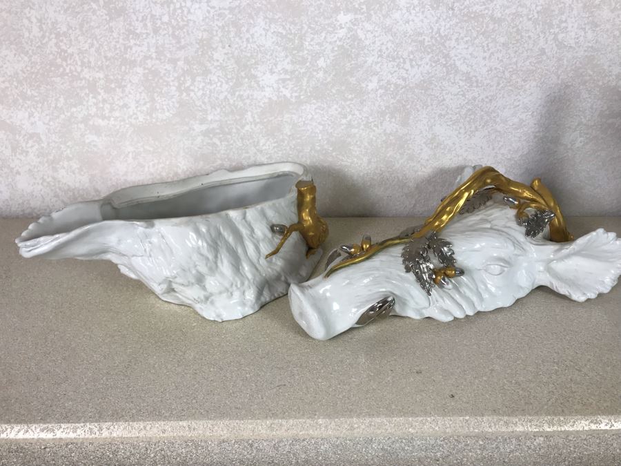 Rare Antique Florence Italy Mangani Boar Soup Tureen 17W X 9D X 11H [Photo 15]