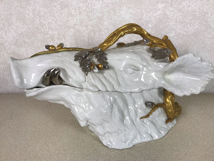 Rare Antique Florence Italy Mangani Boar Soup Tureen 17W X 9D X 11H [Photo 5]