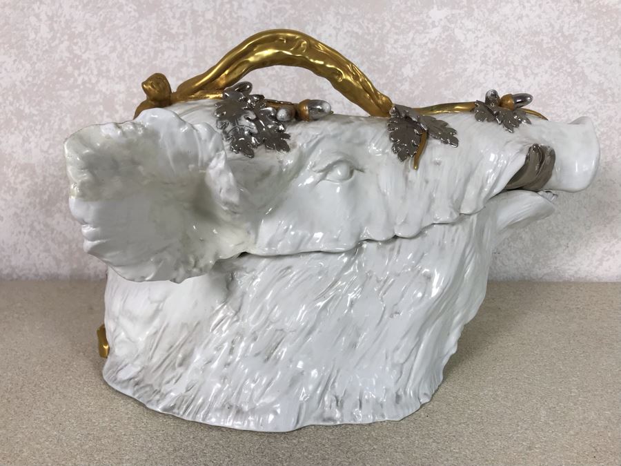 Rare Antique Florence Italy Mangani Boar Soup Tureen 17W X 9D X 11H [Photo 12]