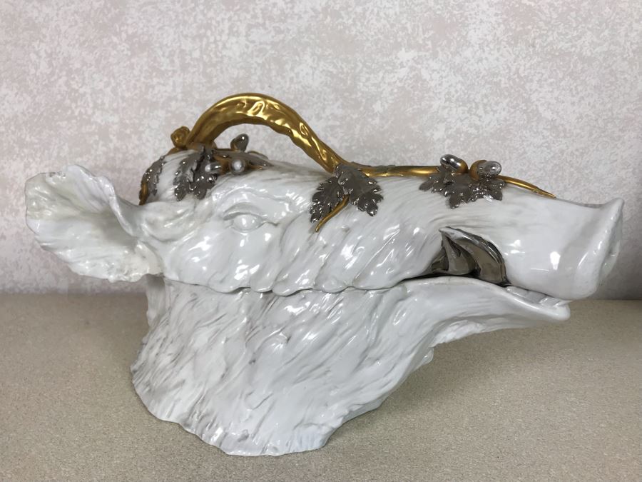 Rare Antique Florence Italy Mangani Boar Soup Tureen 17W X 9D X 11H [Photo 11]