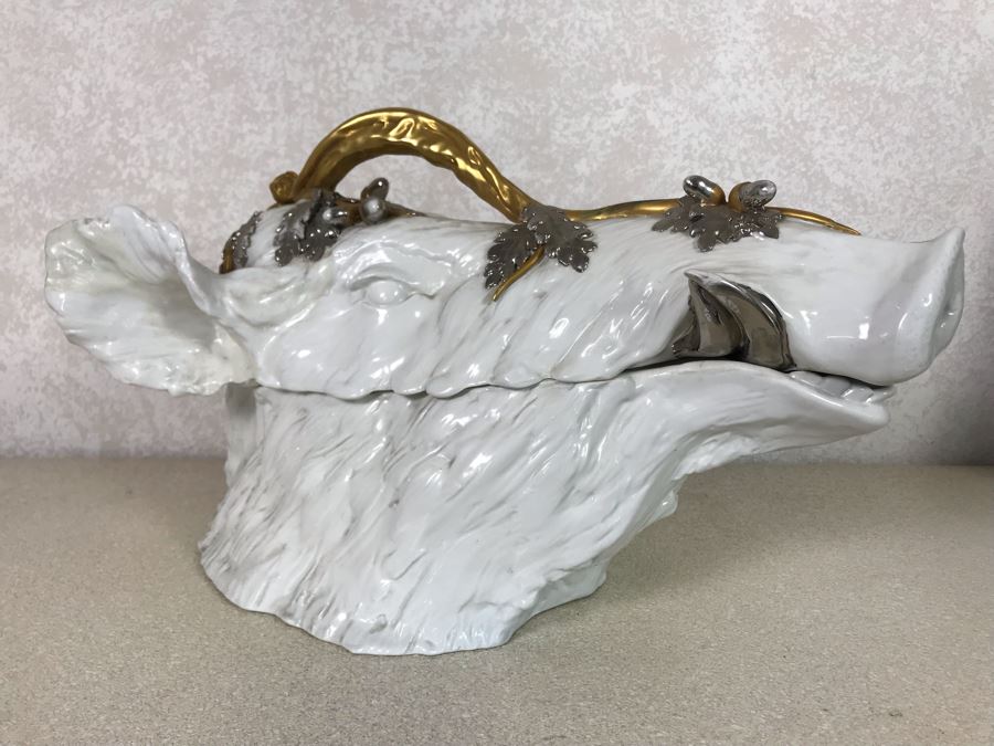 Rare Antique Florence Italy Mangani Boar Soup Tureen 17W X 9D X 11H [Photo 10]