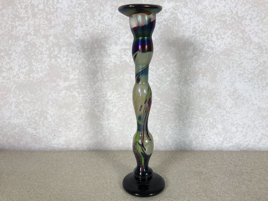 Hand Crafted Studio Art Glass Candlestick 12H [Photo 2]