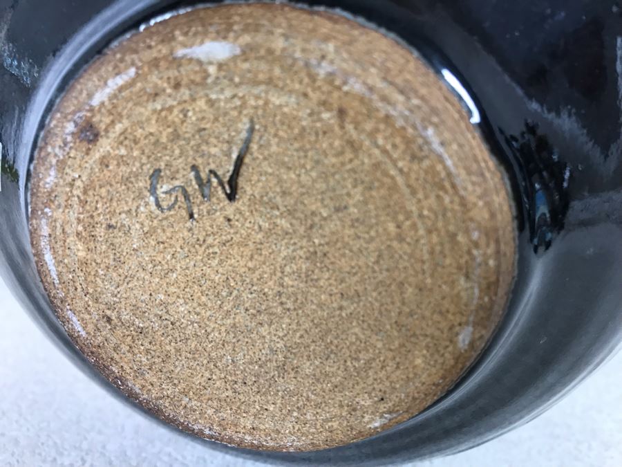 Glazed Art Pottery Two Handled Pot Signed GW 9W X 8H [Photo 8]