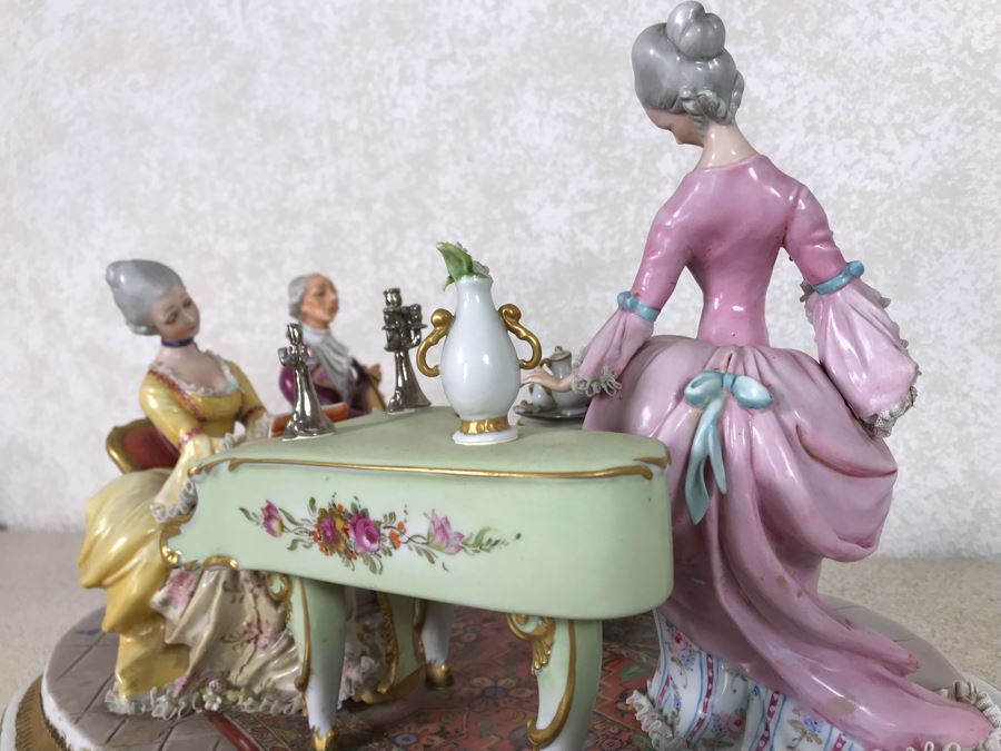 Monumental Italian Capodimonte Porcelain Figurine Of Woman Admiringly Listening To Woman Playing Piano And Man Playing Cello (See Photos For Defects) 18W X 12D X 11H [Photo 41]