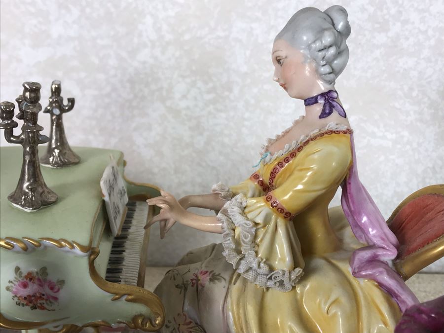Monumental Italian Capodimonte Porcelain Figurine Of Woman Admiringly Listening To Woman Playing Piano And Man Playing Cello (See Photos For Defects) 18W X 12D X 11H [Photo 10]