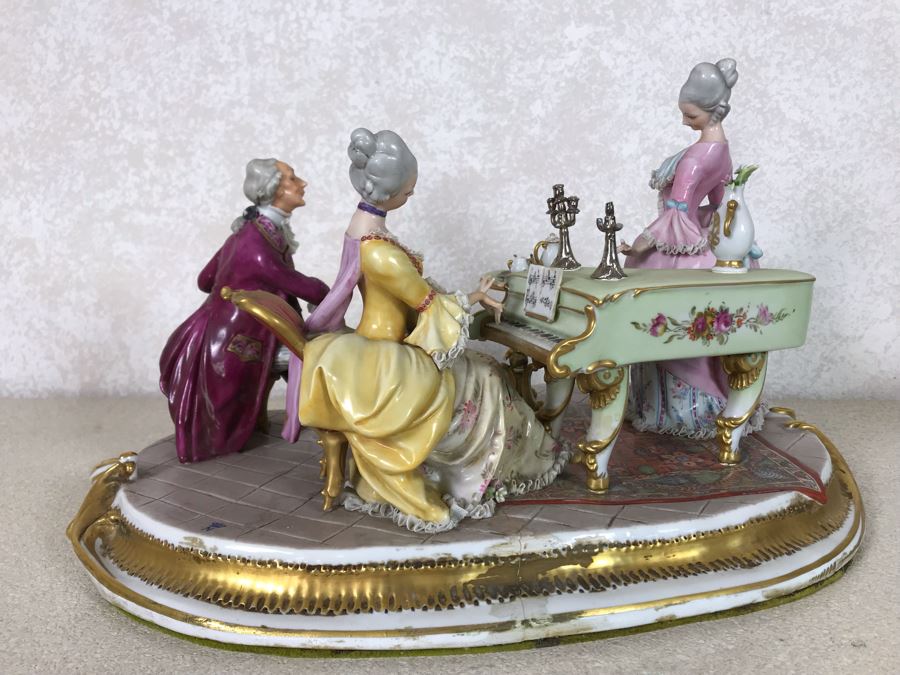 Monumental Italian Capodimonte Porcelain Figurine Of Woman Admiringly Listening To Woman Playing Piano And Man Playing Cello (See Photos For Defects) 18W X 12D X 11H [Photo 34]