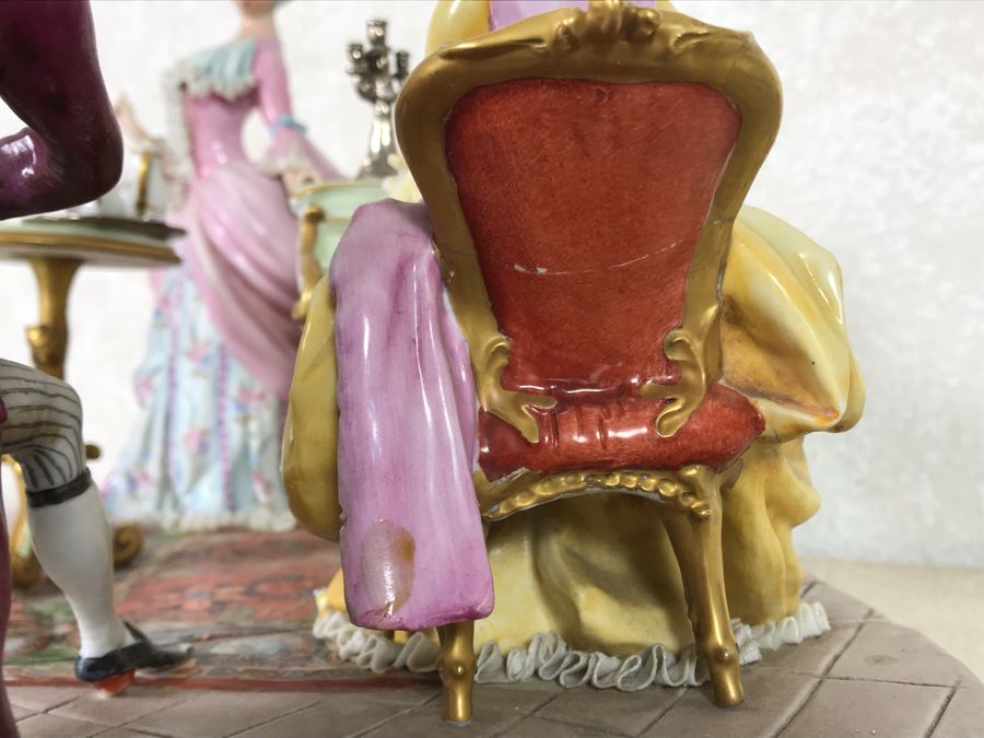 Monumental Italian Capodimonte Porcelain Figurine Of Woman Admiringly Listening To Woman Playing Piano And Man Playing Cello (See Photos For Defects) 18W X 12D X 11H [Photo 28]