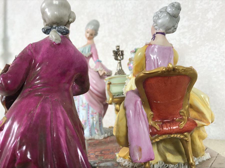 Monumental Italian Capodimonte Porcelain Figurine Of Woman Admiringly Listening To Woman Playing Piano And Man Playing Cello (See Photos For Defects) 18W X 12D X 11H [Photo 27]