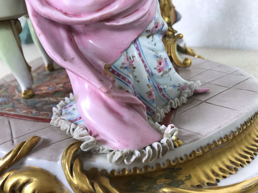 Monumental Italian Capodimonte Porcelain Figurine Of Woman Admiringly Listening To Woman Playing Piano And Man Playing Cello (See Photos For Defects) 18W X 12D X 11H [Photo 44]