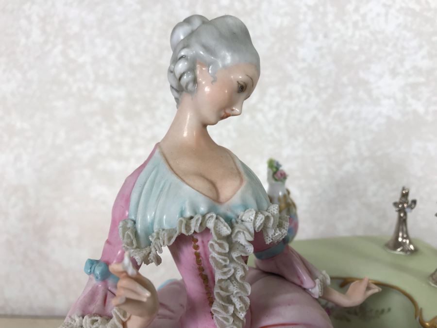 Monumental Italian Capodimonte Porcelain Figurine Of Woman Admiringly Listening To Woman Playing Piano And Man Playing Cello (See Photos For Defects) 18W X 12D X 11H [Photo 5]