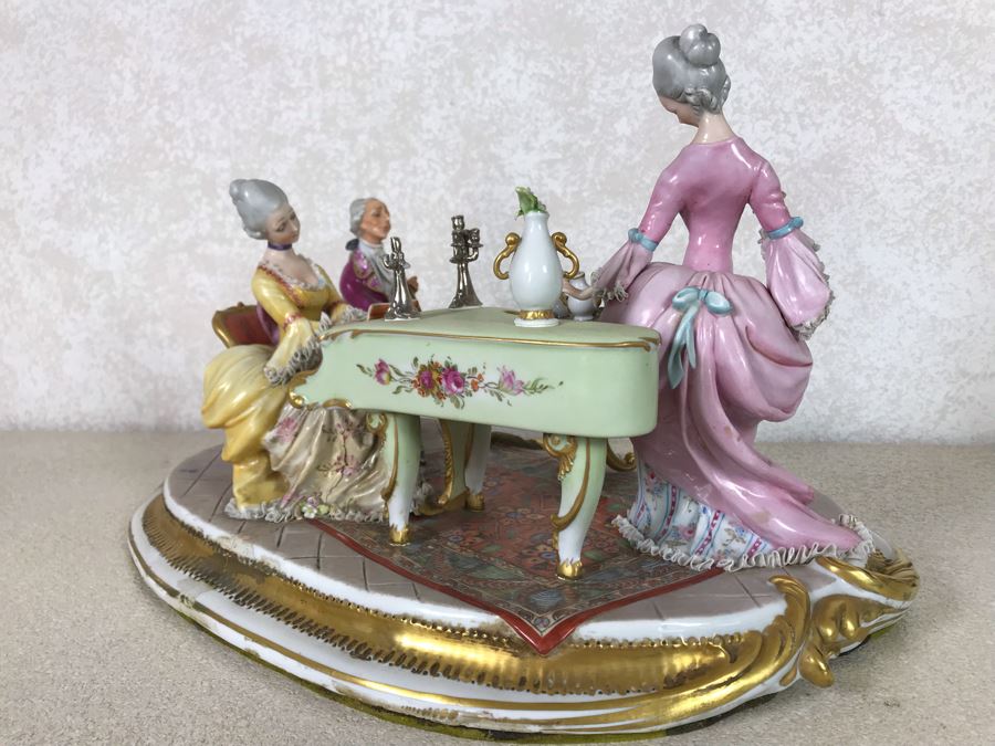 Monumental Italian Capodimonte Porcelain Figurine Of Woman Admiringly Listening To Woman Playing Piano And Man Playing Cello (See Photos For Defects) 18W X 12D X 11H [Photo 42]