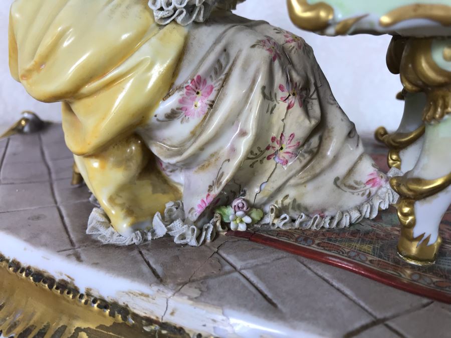 Monumental Italian Capodimonte Porcelain Figurine Of Woman Admiringly Listening To Woman Playing Piano And Man Playing Cello (See Photos For Defects) 18W X 12D X 11H [Photo 39]