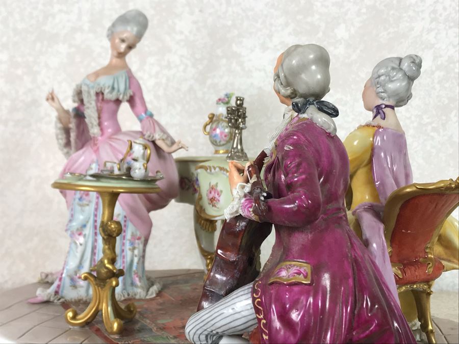 Monumental Italian Capodimonte Porcelain Figurine Of Woman Admiringly Listening To Woman Playing Piano And Man Playing Cello (See Photos For Defects) 18W X 12D X 11H [Photo 23]