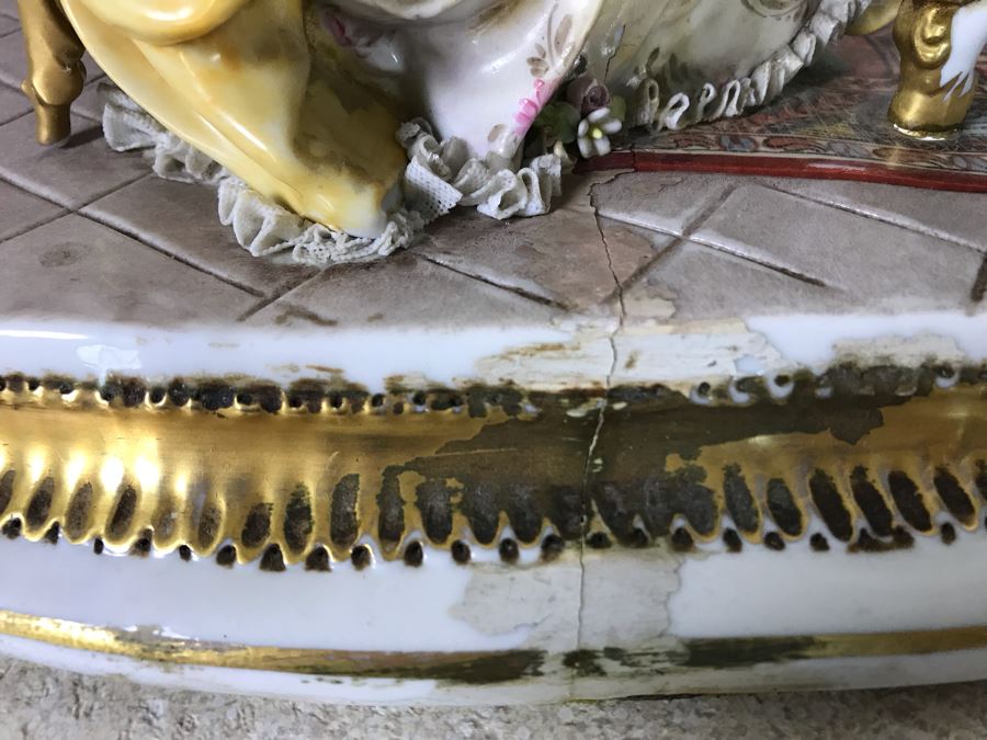 Monumental Italian Capodimonte Porcelain Figurine Of Woman Admiringly Listening To Woman Playing Piano And Man Playing Cello (See Photos For Defects) 18W X 12D X 11H [Photo 37]