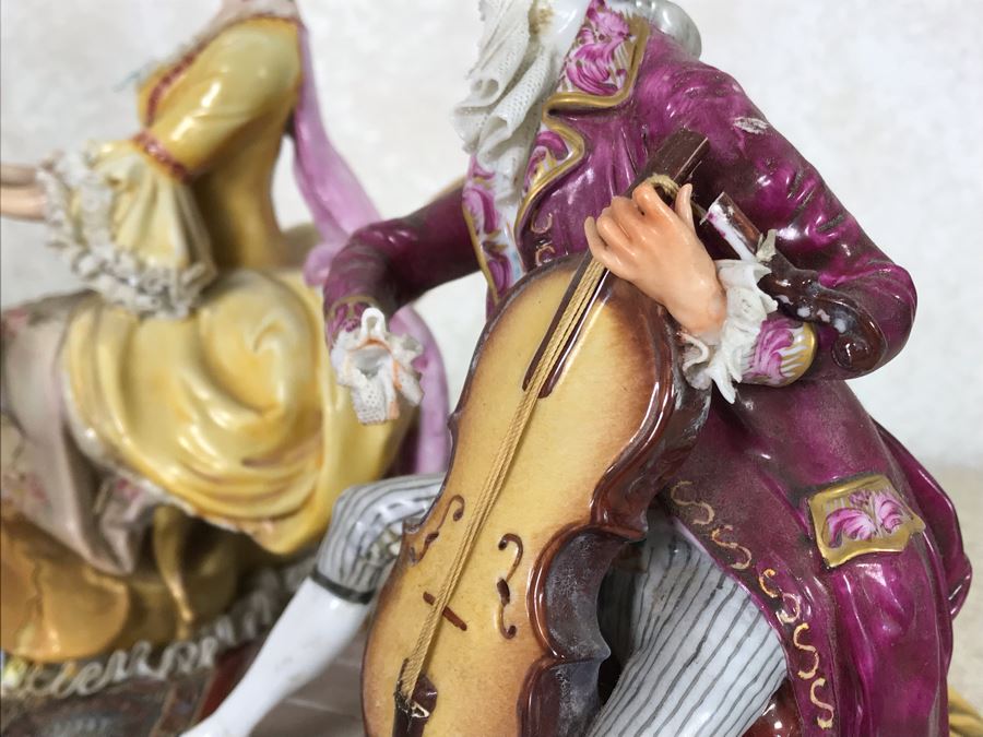 Monumental Italian Capodimonte Porcelain Figurine Of Woman Admiringly Listening To Woman Playing Piano And Man Playing Cello (See Photos For Defects) 18W X 12D X 11H [Photo 13]