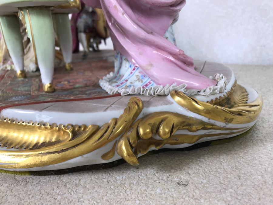 Monumental Italian Capodimonte Porcelain Figurine Of Woman Admiringly Listening To Woman Playing Piano And Man Playing Cello (See Photos For Defects) 18W X 12D X 11H [Photo 43]