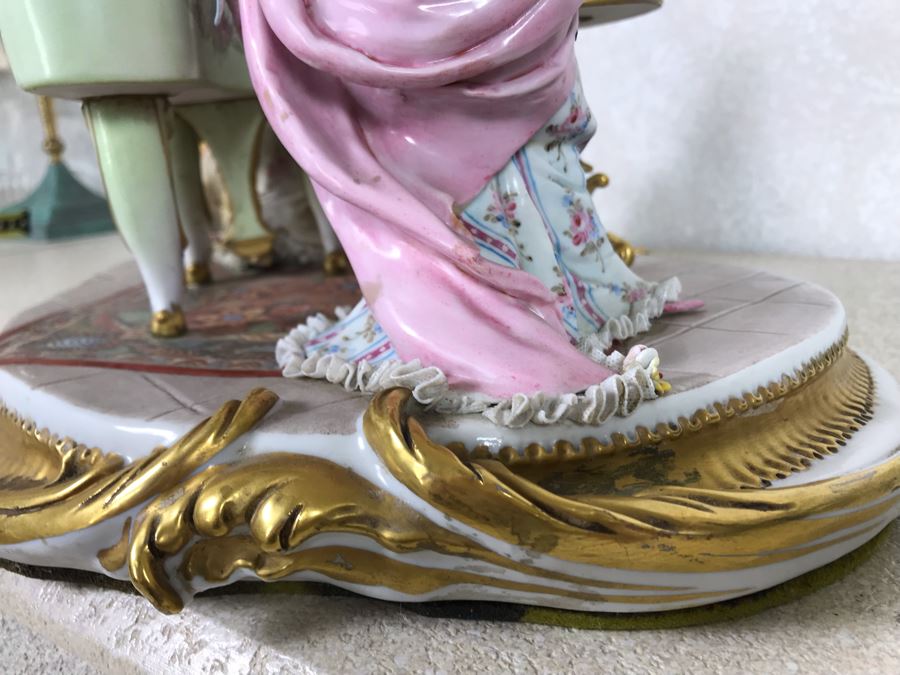 Monumental Italian Capodimonte Porcelain Figurine Of Woman Admiringly Listening To Woman Playing Piano And Man Playing Cello (See Photos For Defects) 18W X 12D X 11H [Photo 45]
