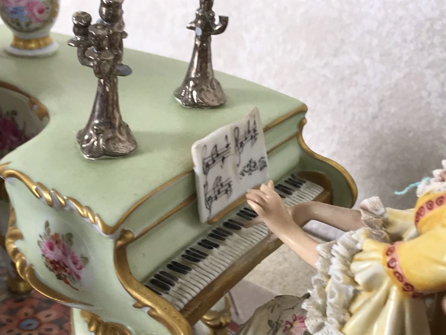 Monumental Italian Capodimonte Porcelain Figurine Of Woman Admiringly Listening To Woman Playing Piano And Man Playing Cello (See Photos For Defects) 18W X 12D X 11H [Photo 21]