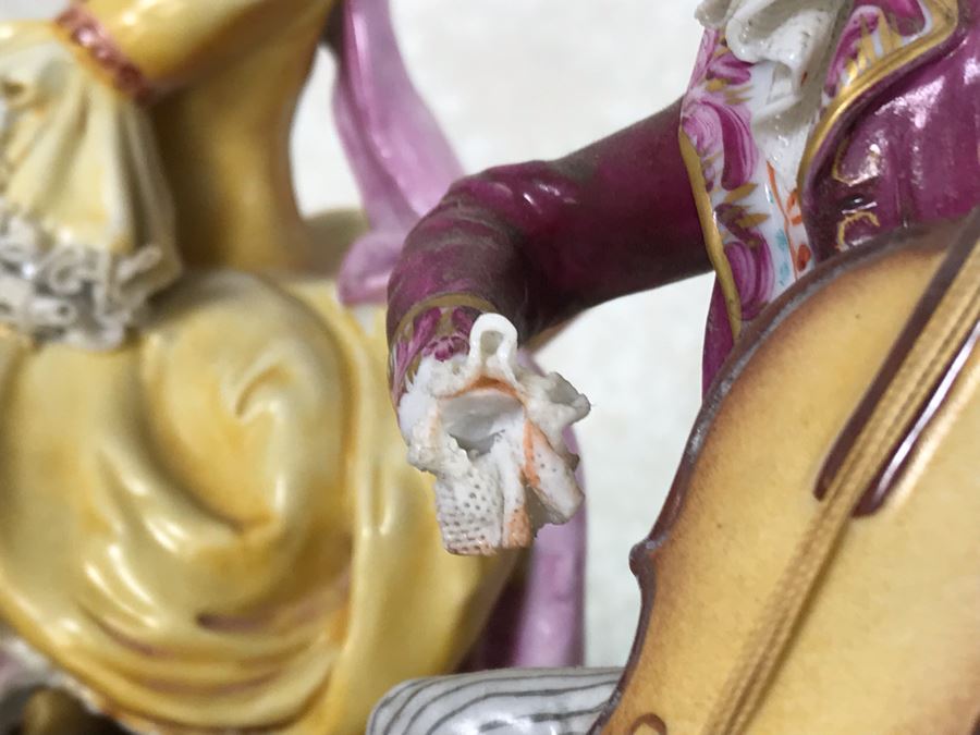 Monumental Italian Capodimonte Porcelain Figurine Of Woman Admiringly Listening To Woman Playing Piano And Man Playing Cello (See Photos For Defects) 18W X 12D X 11H [Photo 15]