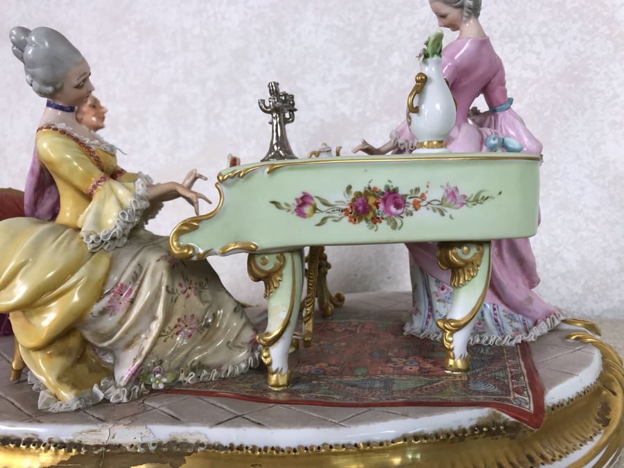 Monumental Italian Capodimonte Porcelain Figurine Of Woman Admiringly Listening To Woman Playing Piano And Man Playing Cello (See Photos For Defects) 18W X 12D X 11H [Photo 36]