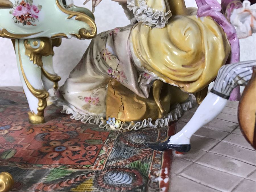 Monumental Italian Capodimonte Porcelain Figurine Of Woman Admiringly Listening To Woman Playing Piano And Man Playing Cello (See Photos For Defects) 18W X 12D X 11H [Photo 11]