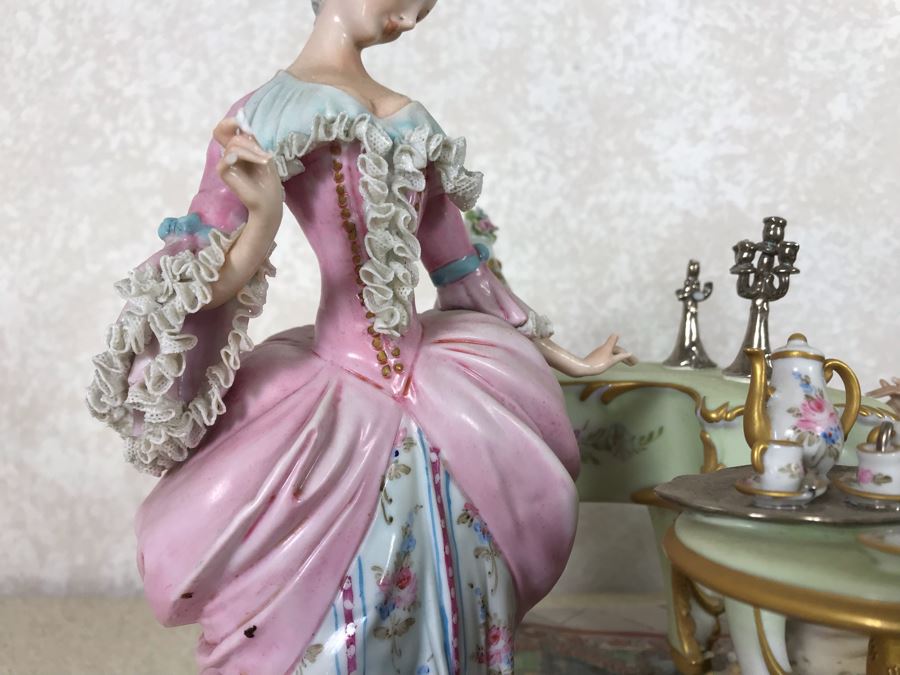 Monumental Italian Capodimonte Porcelain Figurine Of Woman Admiringly Listening To Woman Playing Piano And Man Playing Cello (See Photos For Defects) 18W X 12D X 11H [Photo 6]