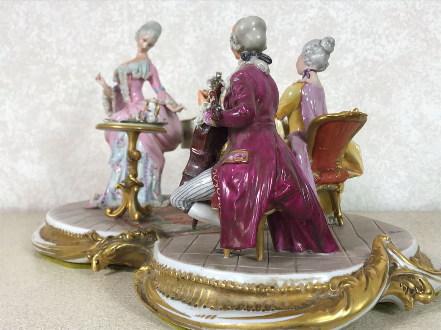 Monumental Italian Capodimonte Porcelain Figurine Of Woman Admiringly Listening To Woman Playing Piano And Man Playing Cello (See Photos For Defects) 18W X 12D X 11H [Photo 25]