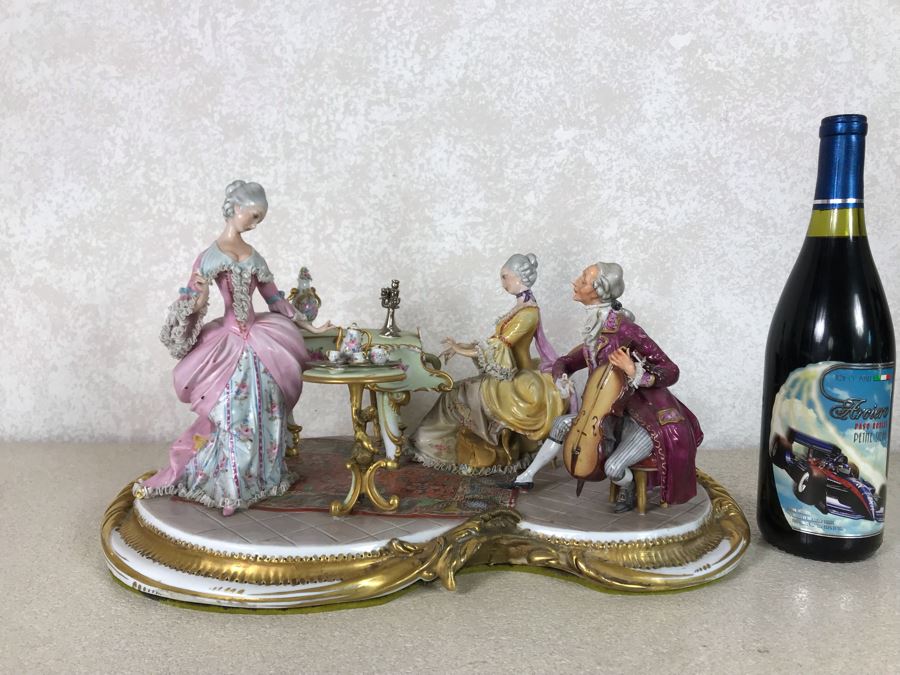 Monumental Italian Capodimonte Porcelain Figurine Of Woman Admiringly Listening To Woman Playing Piano And Man Playing Cello (See Photos For Defects) 18W X 12D X 11H [Photo 3]