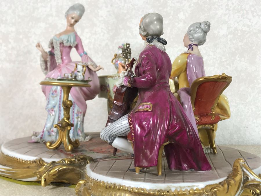 Monumental Italian Capodimonte Porcelain Figurine Of Woman Admiringly Listening To Woman Playing Piano And Man Playing Cello (See Photos For Defects) 18W X 12D X 11H [Photo 24]