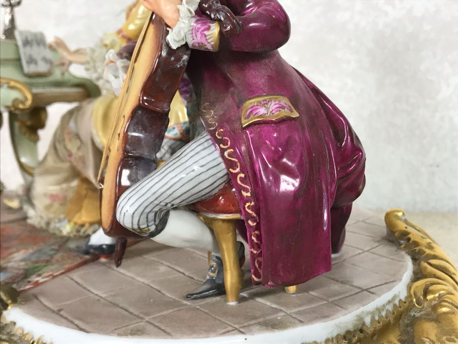 Monumental Italian Capodimonte Porcelain Figurine Of Woman Admiringly Listening To Woman Playing Piano And Man Playing Cello (See Photos For Defects) 18W X 12D X 11H [Photo 14]