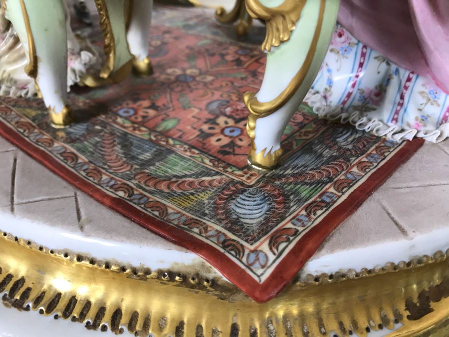 Monumental Italian Capodimonte Porcelain Figurine Of Woman Admiringly Listening To Woman Playing Piano And Man Playing Cello (See Photos For Defects) 18W X 12D X 11H [Photo 40]