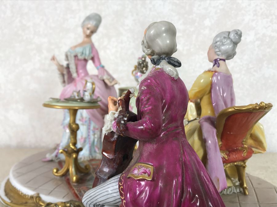 Monumental Italian Capodimonte Porcelain Figurine Of Woman Admiringly Listening To Woman Playing Piano And Man Playing Cello (See Photos For Defects) 18W X 12D X 11H [Photo 26]