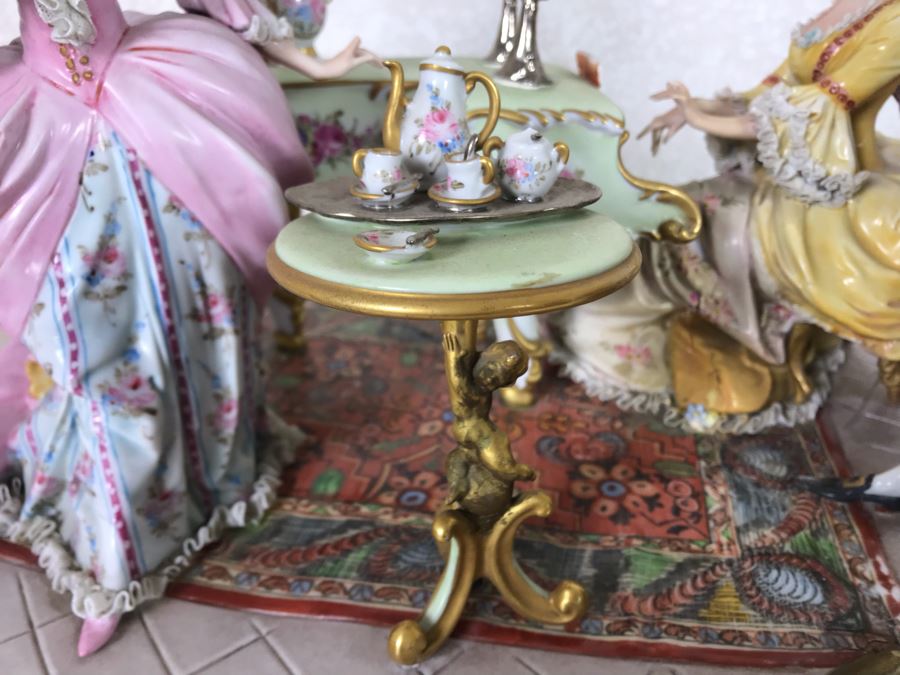 Monumental Italian Capodimonte Porcelain Figurine Of Woman Admiringly Listening To Woman Playing Piano And Man Playing Cello (See Photos For Defects) 18W X 12D X 11H [Photo 8]