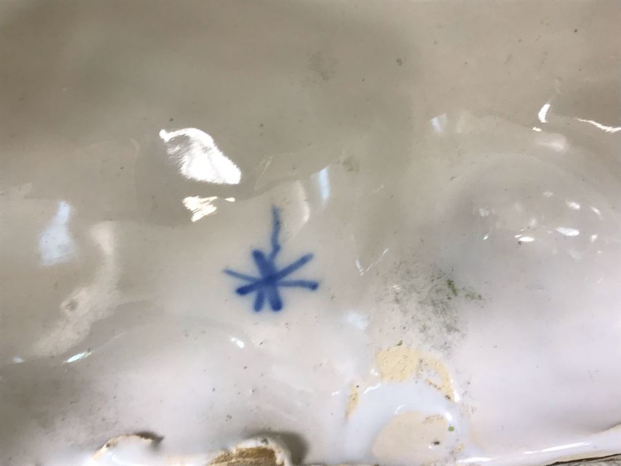 Antique Faience Majolica Ram Vase Finely Painted With Flowers Marked Doccia Porcelain (Ginori) Florence Italy - See Photos For Details And Slight Chips 18W X 6D X 12H [Photo 28]