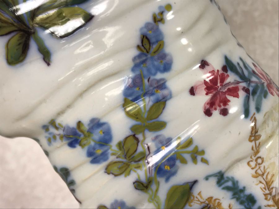 Antique Faience Majolica Ram Vase Finely Painted With Flowers Marked Doccia Porcelain (Ginori) Florence Italy - See Photos For Details And Slight Chips 18W X 6D X 12H [Photo 31]