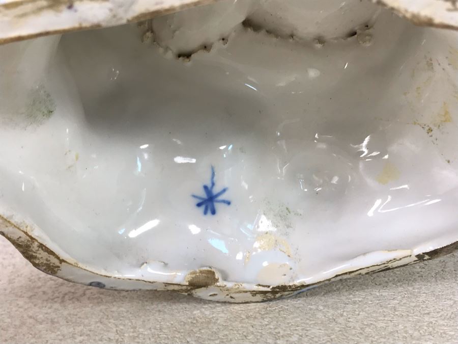 Antique Faience Majolica Ram Vase Finely Painted With Flowers Marked Doccia Porcelain (Ginori) Florence Italy - See Photos For Details And Slight Chips 18W X 6D X 12H [Photo 27]