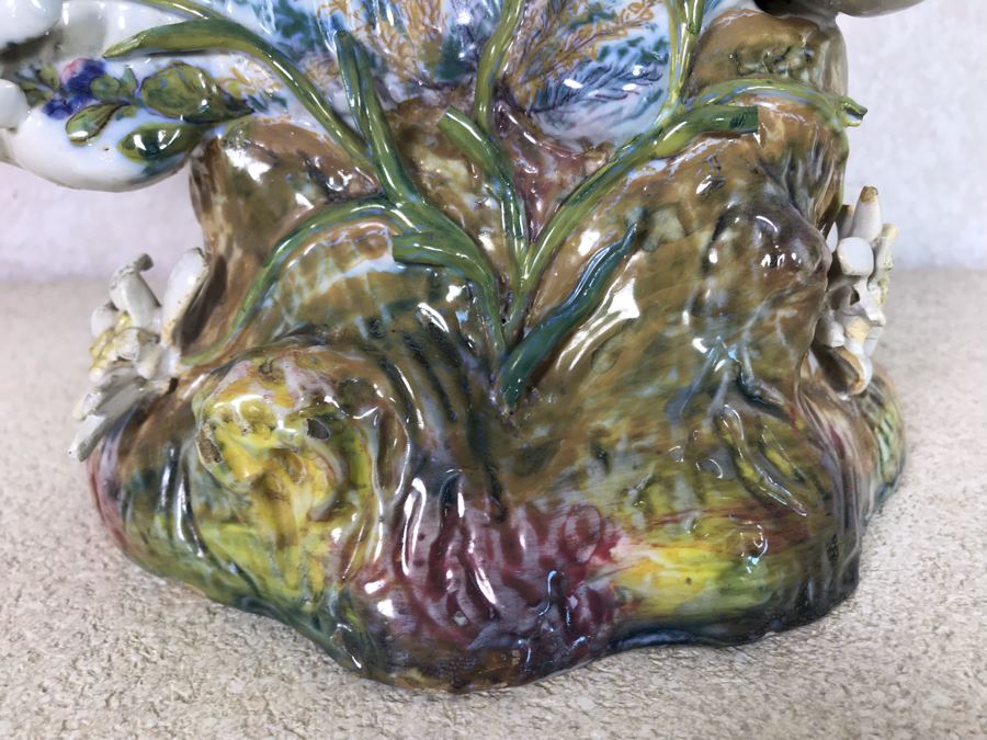 Antique Faience Majolica Ram Vase Finely Painted With Flowers Marked Doccia Porcelain (Ginori) Florence Italy - See Photos For Details And Slight Chips 18W X 6D X 12H [Photo 5]