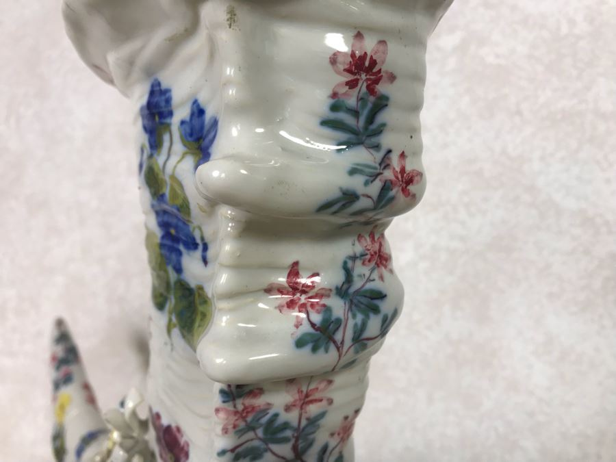 Antique Faience Majolica Ram Vase Finely Painted With Flowers Marked Doccia Porcelain (Ginori) Florence Italy - See Photos For Details And Slight Chips 18W X 6D X 12H [Photo 15]