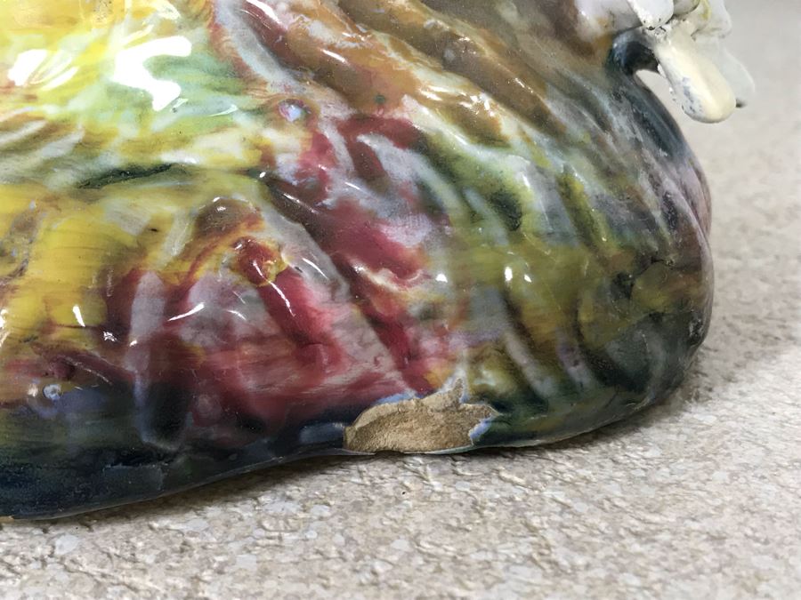 Antique Faience Majolica Ram Vase Finely Painted With Flowers Marked Doccia Porcelain (Ginori) Florence Italy - See Photos For Details And Slight Chips 18W X 6D X 12H [Photo 26]