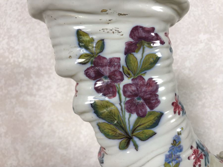 Antique Faience Majolica Ram Vase Finely Painted With Flowers Marked Doccia Porcelain (Ginori) Florence Italy - See Photos For Details And Slight Chips 18W X 6D X 12H [Photo 23]