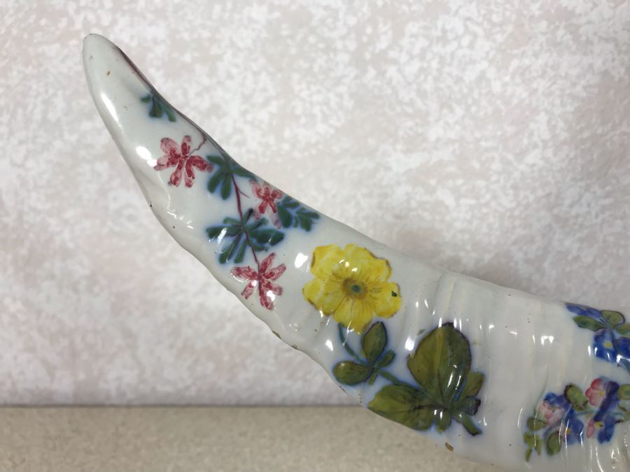 Antique Faience Majolica Ram Vase Finely Painted With Flowers Marked Doccia Porcelain (Ginori) Florence Italy - See Photos For Details And Slight Chips 18W X 6D X 12H [Photo 8]