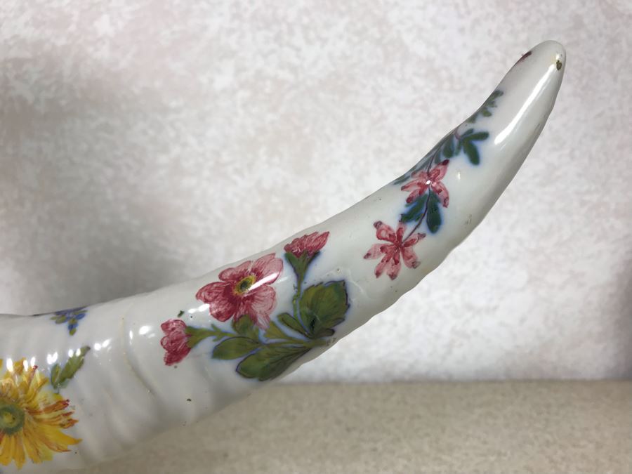 Antique Faience Majolica Ram Vase Finely Painted With Flowers Marked Doccia Porcelain (Ginori) Florence Italy - See Photos For Details And Slight Chips 18W X 6D X 12H [Photo 25]