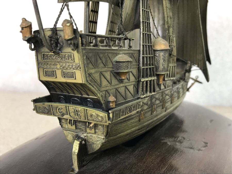 Metal English Sailing Ship Ark Royal Model With Wooden Base 10W X 5D X 9H [Photo 13]