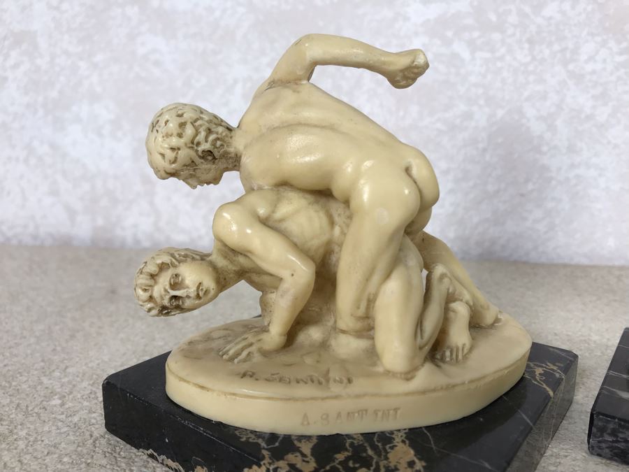 Three Sculptor A. Santini Classic Figure Sculptures And One Unknown Sculpture Figurine 7.5H - 4H [Photo 4]