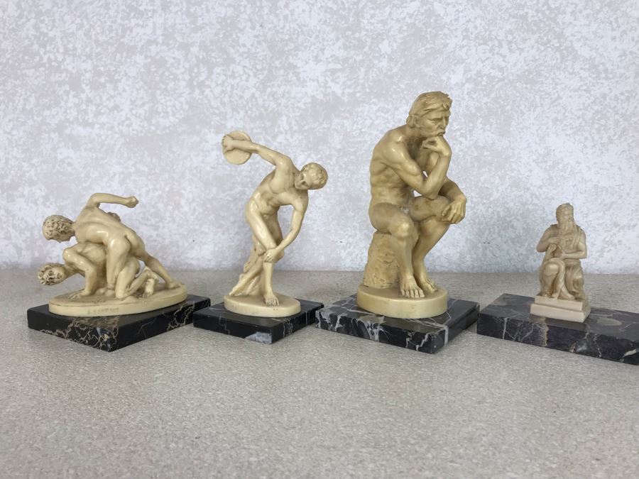 Three Sculptor A. Santini Classic Figure Sculptures And One Unknown Sculpture Figurine 7.5H - 4H [Photo 3]