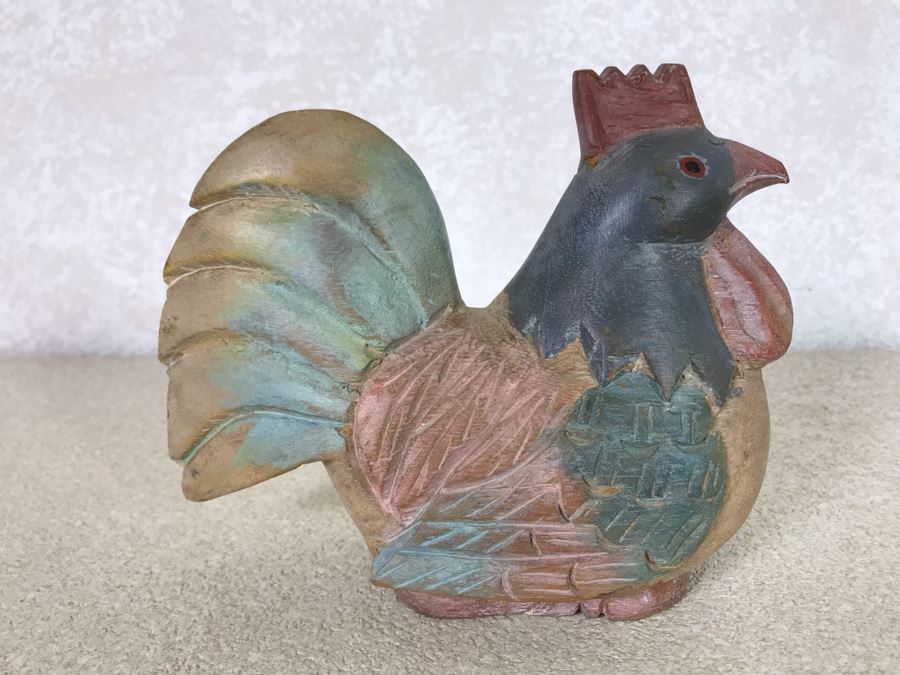 Carved Wooden Rooster Sculpture 7W X 6H [Photo 4]